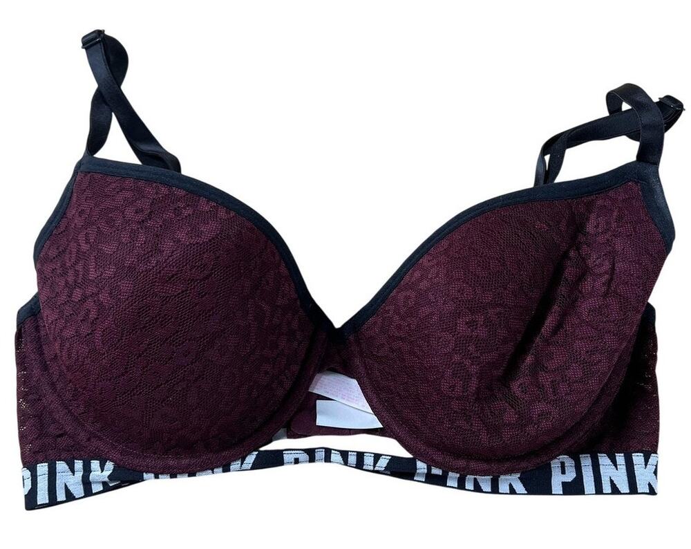 PINK Bra Womens 32DD Red Push Up Padded Molded Underwired Lace Elastic Band